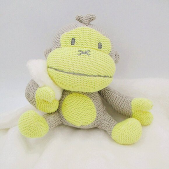 Baby Burn Monkey Lovey Plush Toy Grey Yellow Soft White Blanket - Picture 2 of 4